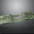 Detailed 3D Terrain Model With Green Vegetation Ground Texture And Small Structures