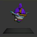 Purple Game and Movie Character With Yellow Horns Big Eyes Holding Weapon Shield Star Base