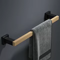 Modern Bathroom Accessories Wall Mounted Towel Rack With Wooden Bar Black Brackets And Gray Towel