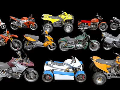 Various Types of Motorcycles Including ATVs Sports Bikes And Cruisers On 3d model