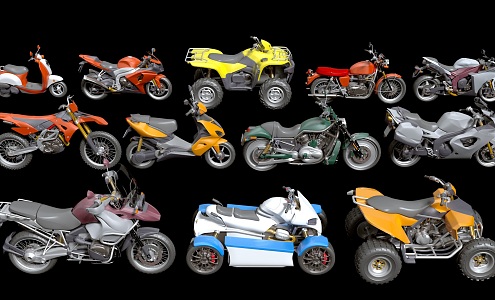 Motorcycle Retro Motorcycle Quad Bike Snowmobile Motorcycle Collection 3d model