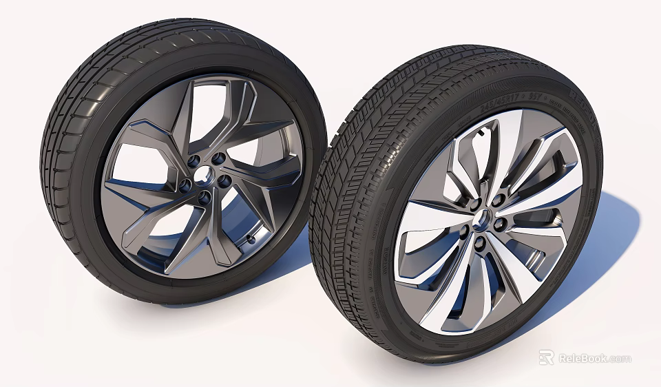 Two Car Tires With Alloy Wheels And Modern Rim Design For Automotive Vehicles 3d model 