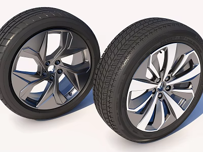 Two Car Tires With Alloy Wheels And Modern Rim Design For Automotive Vehicles 3d model