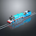 Blue And Red Train Model On Rail Tracks