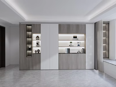 Modern Built in Bookcase With Wooden And White Design Storage Compartments Books Decorative Items 3d model