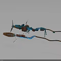 Blue Red And Brown Space Exploration Machinery With Propeller Glowing Lines And Elongated Structure