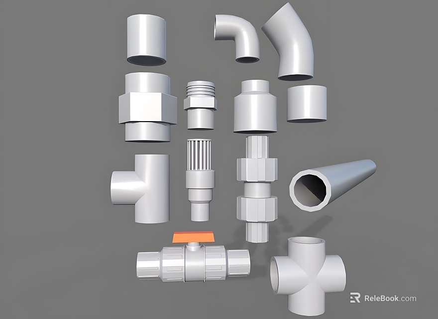 Industrial Equipment Mechanical Parts With Elbows Tees Connectors Valves Pipes And Fittings 3d model 
