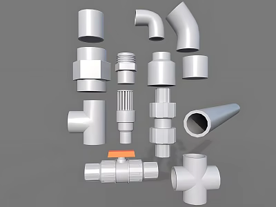 Industrial Equipment Mechanical Parts With Elbows Tees Connectors Valves Pipes And Fittings 3d model