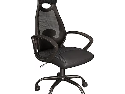 Ergonomic Black Office Chair With Mesh Back Leather Seat Armrests And Swivel Wheels 3d model