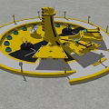 Yellow Circular Outdoor Playground Amusement Equipment With Central Tower Green Components And Black Platforms