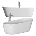 Modern Free Standing White Bathtub With Sleek Design And Chrome Faucet