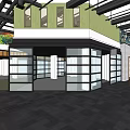 Shopping Mall Lobby Interior With Green Structure Large Glass Windows And Black Flooring