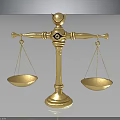 Golden Balance Scale With Classical Top Ornament And Balanced Decorative Design