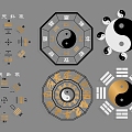 Chinese Wall Decoration Pendant Eight Diagrams Taiji Yin and Yang Eight Diagrams Yin and Yang Silhouette Taoism Religious Elements Eight Rations Compass Yin and Yang Fish Icon 3d model