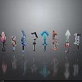 Colorful Pixel Art Weapons With Various Unique Designs And Shapes On 3d model