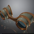 Vintage Binoculars With Copper Trim And Silver Body Blue Lenses On Black Reflective Surface