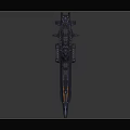 Detailed Sci-Fi Battleship With Blue Hull Orange Stripes And Weapon Turrets