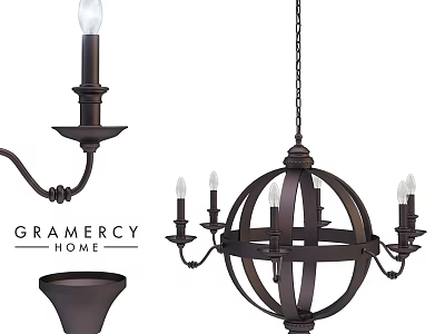 Elegant Chain Hung Metal Spherical Chandelier With Candle Style Arms By Gramercy Home 3d model