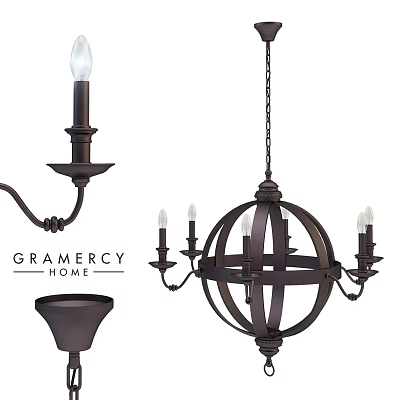 Elegant Chain Hung Metal Spherical Chandelier With Candle Style Arms By Gramercy Home 3d model