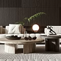 Modern Living Room With Round Marble Coffee Table White Sofa Lamp And Green Plant Decor