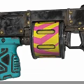 Unique Black Weapon With Blue Grip Geometric Pattern Gold Rivets And Yellow Pink Scroll