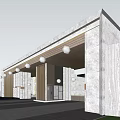 Modern Entrance Gate With Open Design Marble Wall Gray Tone And Courtyard