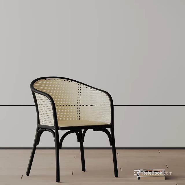 Black Frame Rattan Leisure Chair With Beige Woven Seat And Armrest Design 3d model 