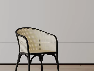 Black Frame Rattan Leisure Chair With Beige Woven Seat And Armrest Design 3d model