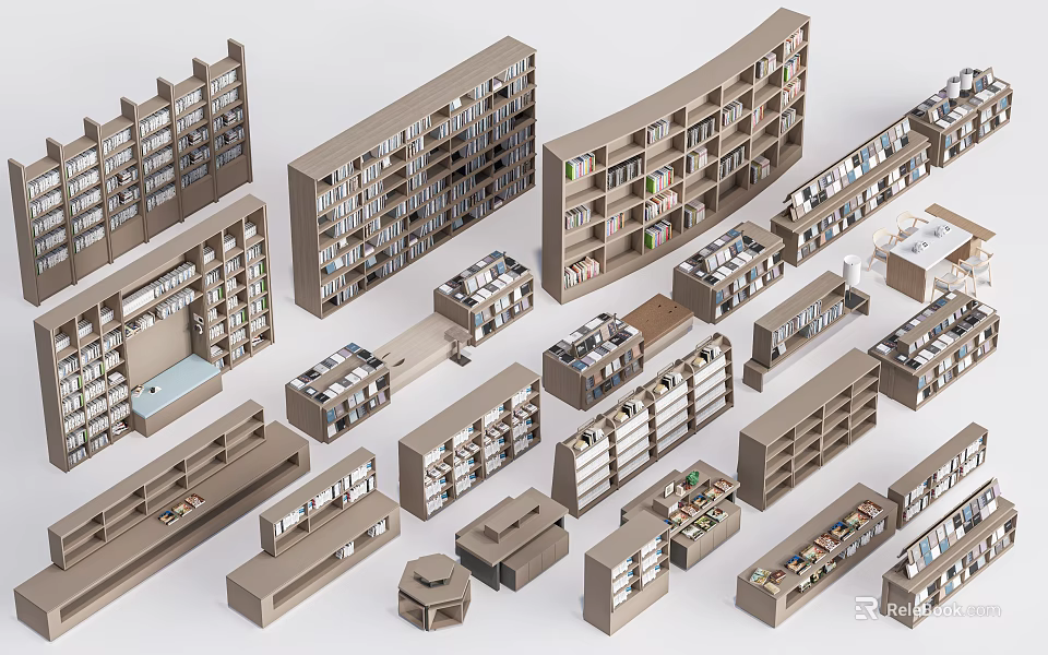 Modern Bookcases Design Collection With Various Shapes Sizes And Storage Solutions 3d model 