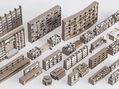 Modern Bookcases Design Collection With Various Shapes Sizes And Storage Solutions 3d model