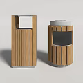 Modern Wooden Public Trash Bins With Sleek Vertical And Circular Design