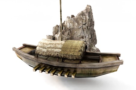 Chinese Wooden Boat Log Boat Sailing Straw Boat 3d model