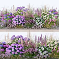 Vibrant Mixed Purple Pink White Flowers And Grasses In Garden Planter