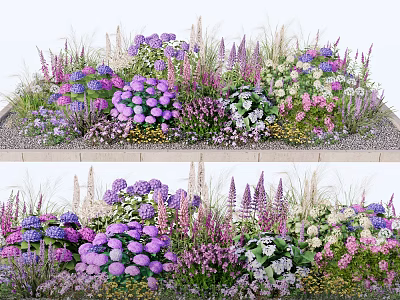 Vibrant Mixed Purple Pink White Flowers And Grasses In Garden Planter 3d model