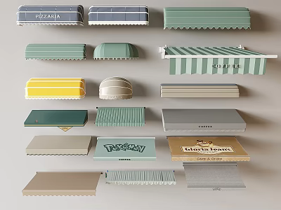 Different Types of Awning with Various Colors and Patterns for Outdoor Spaces 3d model