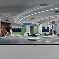 Modern Interactive Science Classroom With Aerospace Models Planet Decorations Curved LED Lights And Display Podiums 3d model