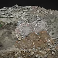 Rocky Mountainous Terrain With Debris Soil And Small Vegetation