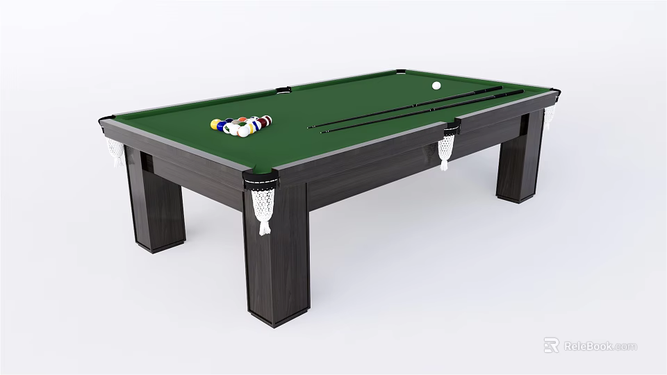 High Quality Billiard Table as Sports Equipment with Green Felt Surface Black Frame and Cue 3d model 