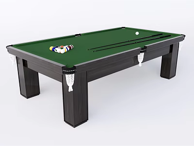 High Quality Billiard Table as Sports Equipment with Green Felt Surface Black Frame and Cue 3d model