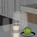 Inflatable Ice Bucket Filled With Ice Featuring Glass Cup Lit Candle And Green Apple On Table