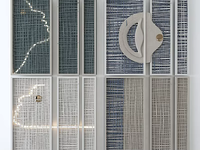 Modern Woven Wall Decor With Geometric Patterns Metal Frames And Blue Gray Textures 3d model