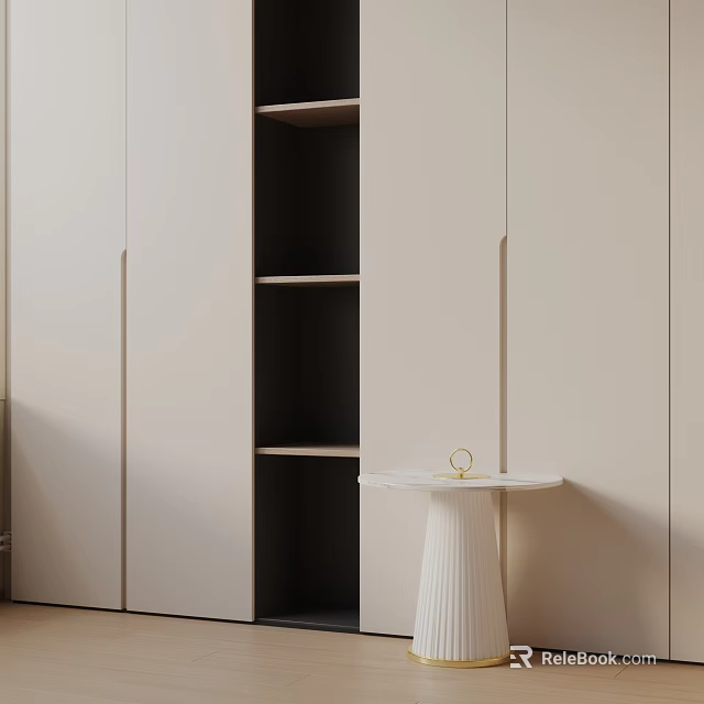 Sleek White Side Table With Minimalist Pedestal Design In Modern Interior With Storage Cabinets 3d model 