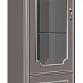 Elegant White Cabinet With Glass Door Shelves And Decorative Floral Motifs Legs