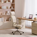 Modern Home Office With Comfortable Chair Wooden Desk Laptop Books Decorations By Window