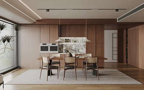 Quiet Style Dining Table and Chair Quiet Style Dining Table and Chair Sideboard 3d model