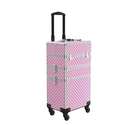 Pink Wheeled Storage Case With Textured Surface Metal Latches And Telescopic Handle 3d model