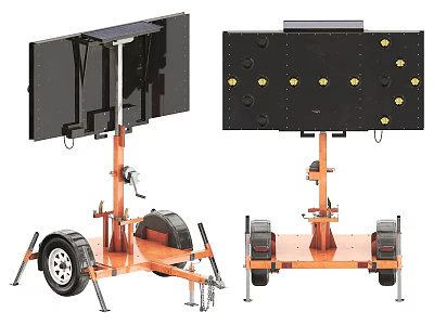 Orange Trailer Mounted Utility Vehicle With Black Panels Wheels And Stands For Outdoor Use 3d model
