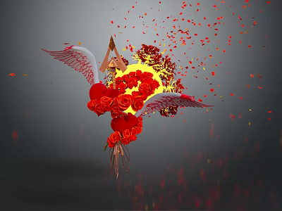 Vibrant Red Roses Bouquet With Fresh Lush Petals And Scattered Red Petals 3d model