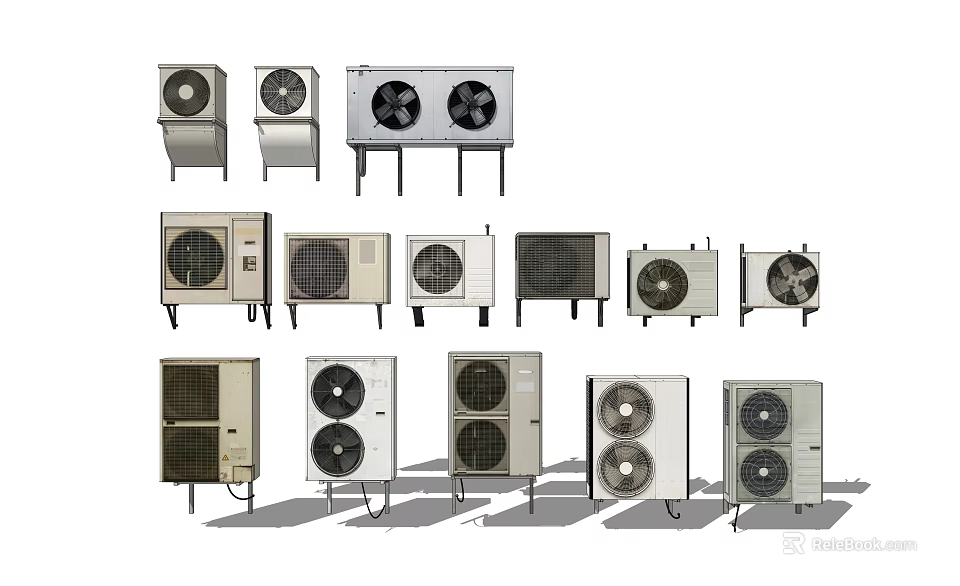 Different Air Conditioning Fans with Various Designs Sizes and Cooling Functions 3d model