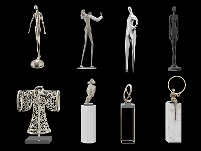 Decorative Carved Metal And Marble Sculptures With Abstract Human Figures And Hollow Designs 3d model